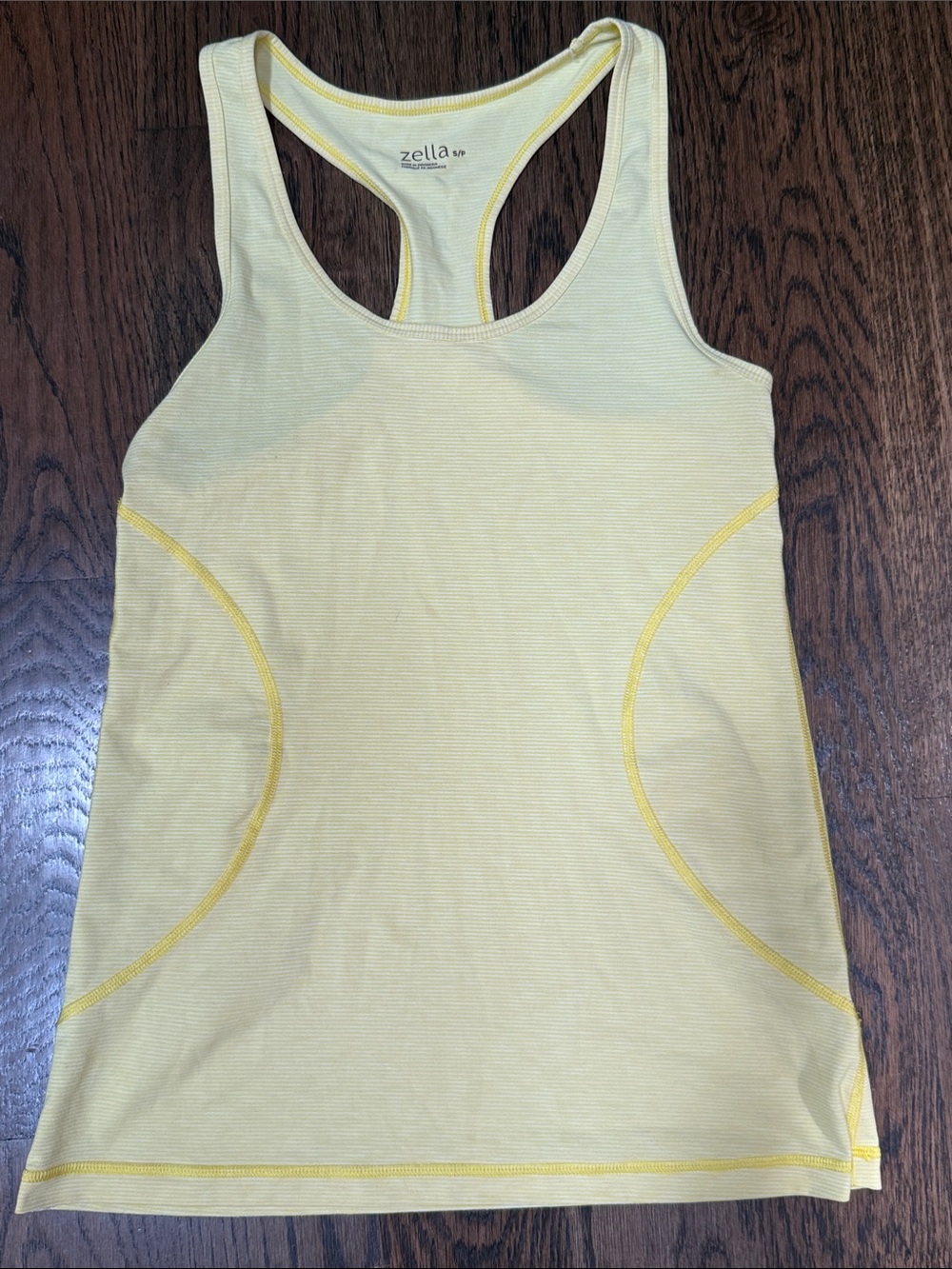 Zella Light Yellow Racerback Tank with Contrast Stitching